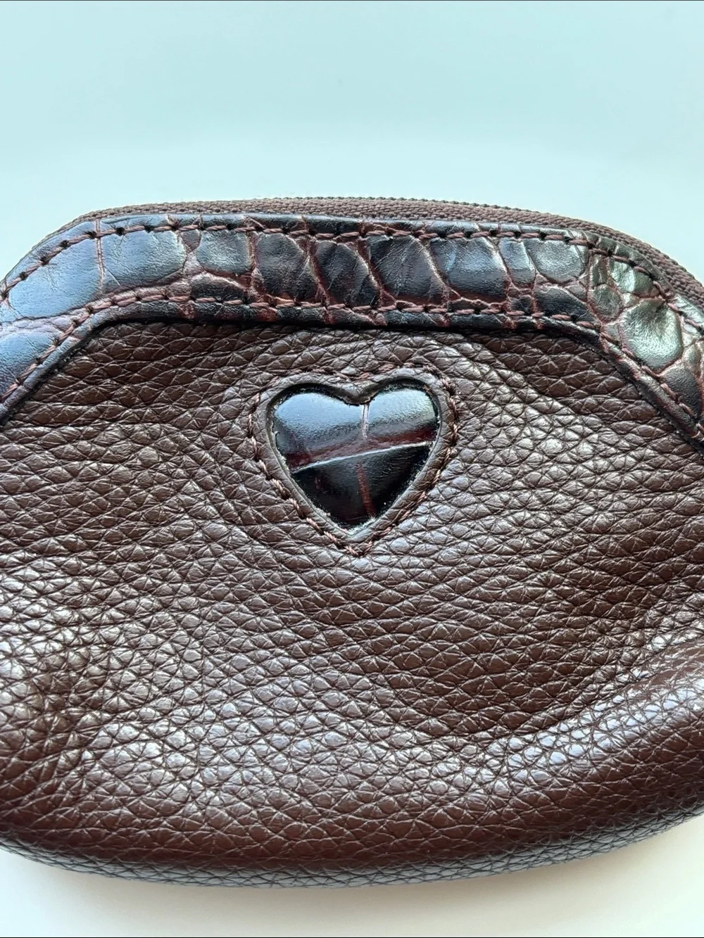 Brighton Dark Brown Pebbled Leather Heart Coin Wallet or Jewelry Bag